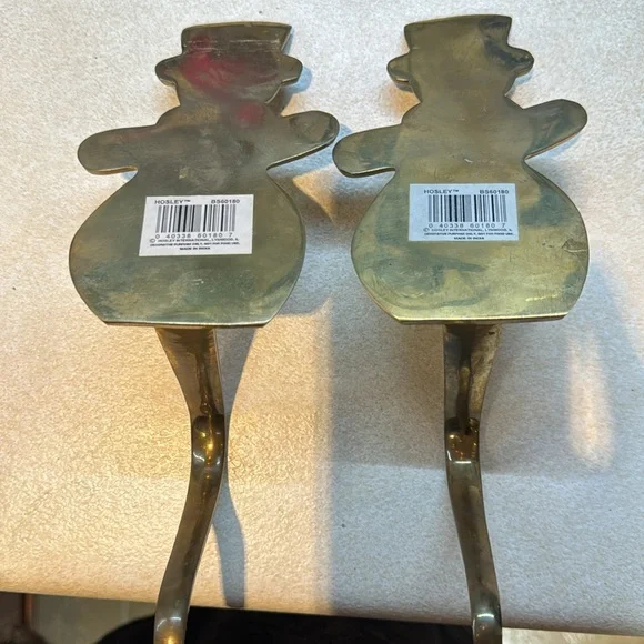 2 Hosley Brass Snowman Stocking holders - Picture 3 of 5